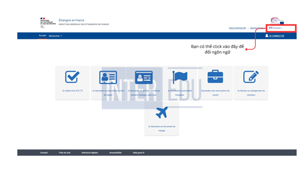 Giao diện website xác thực thị thực du học dài hạn Pháp